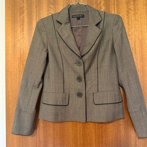 Lafayette 148 New York Brown Tan Plaid Wool Faux Leather Blazer Sz 4